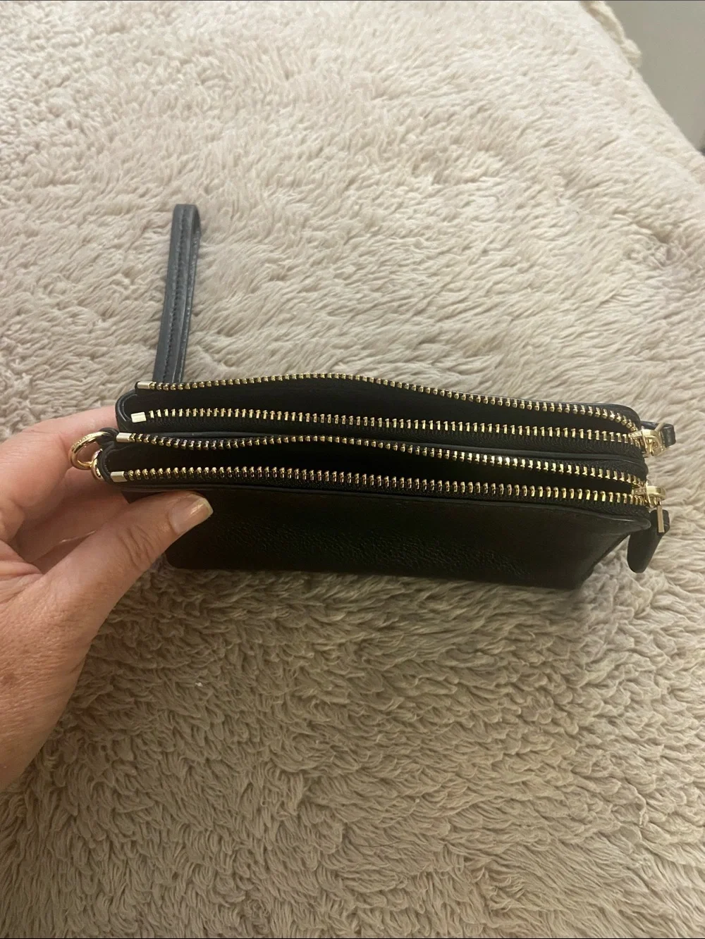 Coach Black Pebbled Leather Double Zipper Wristlet Clutch